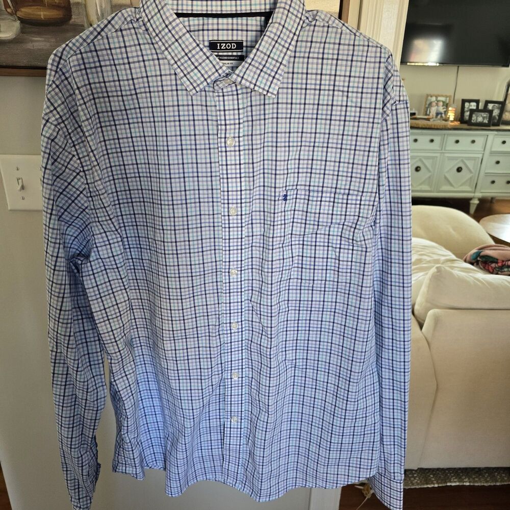 IZOD Men's Easy Care Regular Fit Long Sleeve, 17-17.5 36-37 Check Plaid Nice! - Picture 4 of 9